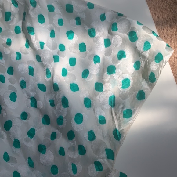 NEIMAN MARCUS SILK PEPLUM BLOUSE TOP GREEN WHITE POLKA DOTS DESIGNER SZ 8 - Picture 9 of 14